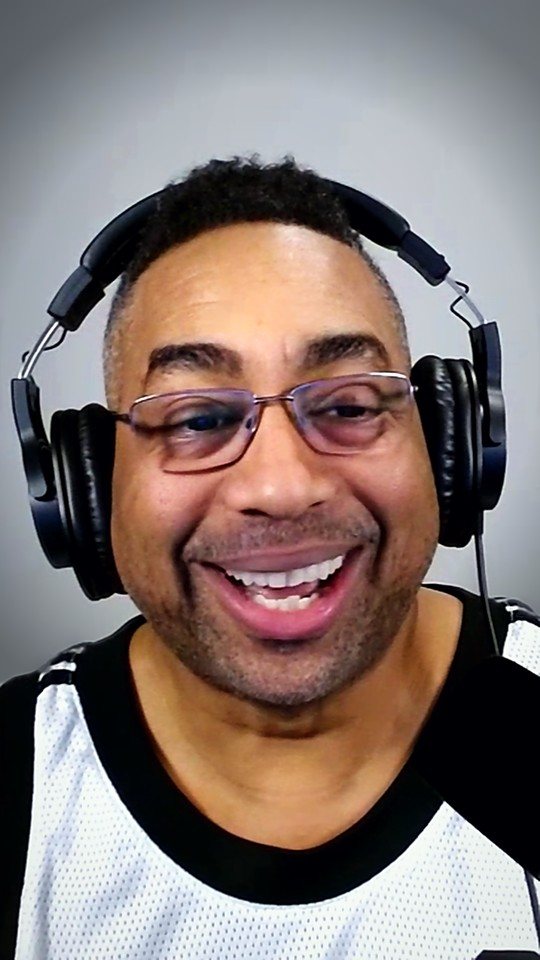 Podcast host laughing, clip three